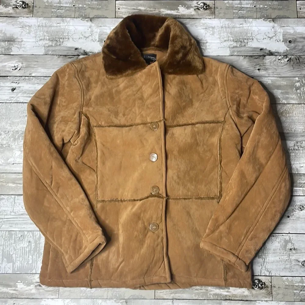 90s vintage Oscar sports vegan leather Sherpa jacket M - Picture 1 of 8